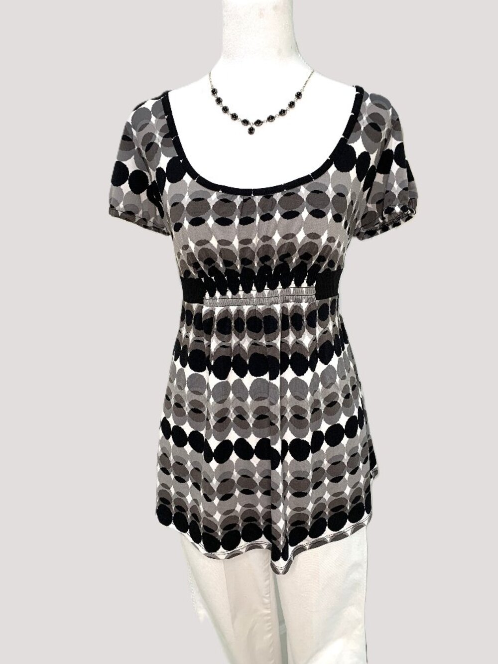 Duo Maternity Black Gray Women Short Sleeve Blouse Tie Back Size S